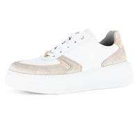 Plateausneaker GABOR "FLORENZ", Damen, Gr. 42, weiß (weiß, beige), Nappaleder, Veloursleder, Schuhe Plateausneaker, Freizeitschuh, Halbschuh, Schnürer, Kontrastbesätze, Weite G (64314739-42) weiß, bei