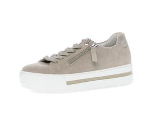 Plateausneaker GABOR "FLORENZ", Damen, Gr. 44, beige (creme), Veloursleder, Schuhe Plateausneaker, Freizeitschuh, Halbschuh, Schnürschuh mit Außenreißverschluss, G-Weite (73454221-44) creme