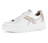 Plateausneaker GABOR "FLORENZ", Damen, Gr. 44, weiß (weiß, goldfarben, silberfarben), Nappaleder, Textil, unifarben mit Farbeinsätzen, Schuhe Plateausneaker, Freizeitschuh, Halbschuh, Schnürer, Kontra