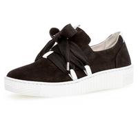 Plateausneaker GABOR, Gr. 37, schwarz-weiß (schwarz, weiß), Nubukleder, Schuhe Plateausneaker, Slip-On Sneaker, Slipper, Schnürschuh mit aufgesetzter Zierschnürung (38724165-37)