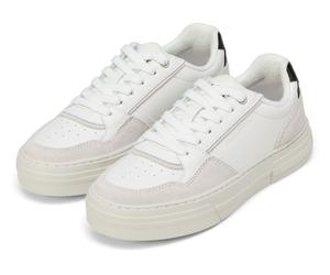 Plateausneaker MARC O'POLO "Mariella", Damen, Gr. 41, sanftes weiß, schwarz, Glattleder, Veloursleder, unifarben mit Farbeinsatz, Schuhe Plateausneaker, Basket-Sneaker, Schnürschuh, Freizeitschuh mit 