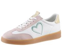 Plateausneaker MARCO TOZZI BY GMK, Damen, Gr. 36, bunt (weiß, rose, vanille), Lederimitat, Textil, Veloursleder, unifarben mit Farbeinsätzen, Schuhe Plateausneaker, Freizeitschuh, Halbschuh, Schnürsch