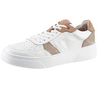 Plateausneaker MARCO TOZZI BY GMK, Damen, Gr. 42, braun (weiß, braun), Leder, Nubukleder, Veloursleder, kontrastfarbene Details, Schuhe Plateausneaker, Schnürschuh, Halbschuh, Freizeitschuh mit Logo a
