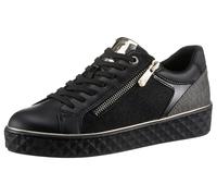 Plateausneaker MARCO TOZZI, Damen, Gr. 36, schwarz (schwarz, kombi), Lederimitat, Textil, kontrastfarbene Details, unifarben, Schuhe Plateausneaker, Freizeitschuh, Halbschuh, Schnürschuh mit seitliche