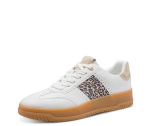 Plateausneaker MARCO TOZZI, Damen, Gr. 38, weiß, leo, Lederimitat, Textil, unifarben mit Farbeinsätzen, Schuhe Plateausneaker, Freizeitschuh, Halbschuh, Schnürer mit Feel Me-Ausstattung (37356008-38)