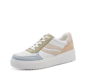 Plateausneaker MARCO TOZZI, Damen, Gr. 38, weiß multi, Lederimitat, Textil, kontrastfarbene Details, Schuhe Plateausneaker, Freizeitschuh, Halbschuh, Schnürschuh mit farbigen Kontrastbesätzen (9332546