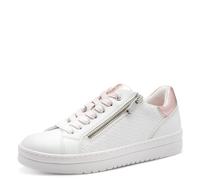 Plateausneaker MARCO TOZZI, Damen, Gr. 38, weiß, puder, Lederimitat, unifarben mit Farbeinsatz, Schuhe Plateausneaker, Freizeitschuh, Halbschuh, Schnürschuh in veganer Verarbeitung (95231007-38) weiß,
