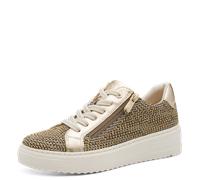 Plateausneaker MARCO TOZZI, Damen, Gr. 39, gold (goldfarben), Lederimitat, Textil, kontrastfarbene Details, Schuhe Plateausneaker, Freizeitschuh, Halbschuh, Schnürschuh mit Glitzerdetails (81720345-39