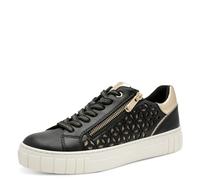 Plateausneaker MARCO TOZZI, Damen, Gr. 39, schwarz (schwarz, goldfarben), Lederimitat, kontrastfarbene Details, Schuhe Plateausneaker, Freizeitschuh, Halbschuh, Schnürschuh mit unterlegtem Lochmuster