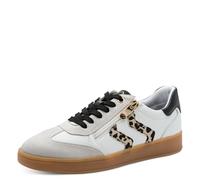 Plateausneaker MARCO TOZZI, Damen, Gr. 39, weiß (weiß, leo), Lederimitat, Textil, Veloursleder, kontrastfarbene Details, Schuhe Plateausneaker, Freizeitschuh, Halbschuh, Schnürschuh mit Kontrastbesatz