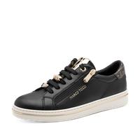 Plateausneaker MARCO TOZZI, Damen, Gr. 40, schwarz (schwarz, goldfarben), Lederimitat, leicht glänzend, unifarben mit Farbeinsätzen, Schuhe Plateausneaker, Halbschuh, Freizeitschuh, Schnürer mit Schmu