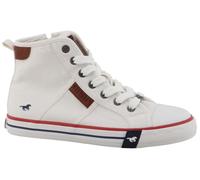 Plateausneaker MUSTANG SHOES "Winona", Damen, Gr. 39, weiß, Baumwolle, Schuhe Plateausneaker, Freizeitschuh, High Top-Sneaker, Schnürboots, kontrastreiche Details (35232854-39) weiß