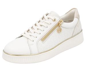 Plateausneaker REMONTE, Damen, Gr. 36, weiß (sanftes weiß, goldfarben), Leder, Lederimitat, Schuhe Plateausneaker, Freizeitschuh, Halbschuh, Schnürerschuh, seitlicher Reißverschluss (25438138-36) sanf