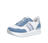 Plateausneaker REMONTE, Damen, Gr. 37, weiß, blau, Lederimitat, unifarben mit Farbeinsatz, Schuhe Plateausneaker, Halbschuh, Schnürschuh mit Metallicdetails und Softfußbett (91523159-37) weiß, blau