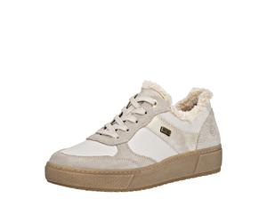 Plateausneaker REMONTE, Damen, Gr. 38, beige (weiß, hellbeige), Leder, Textil, Veloursleder, Schuhe Plateausneaker, Schnürschuh, Halbschuh mit wasserabweisender TEX-Membran (74253254-38) weiß, hellbei
