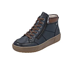 Plateausneaker REMONTE, Damen, Gr. 38, braun (dunkelblau, braun), Leder, Lederimitat, unifarben mit Farbeinsatz, Schuhe Plateausneaker, Winterstiefelette, Casual Boots mit wasserabweisender TEX-Membra