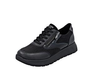 Plateausneaker REMONTE, Damen, Gr. 38, schwarz, Lacklederimitat, Lederimitat, Textil, unifarben, Schuhe Plateausneaker, Schnürschuh, Halbschuh, Freizeitsneaker mit gepolstertem Schaftrand (54076054-38