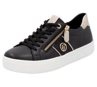 Plateausneaker REMONTE, Damen, Gr. 39, beige (schwarz, hellbeige), Leder, kontrastfarbene Details, Schuhe, Feizeitschuh, Halbschuh, Schnürer, herausnehmbare Soft-Einlage (58050255-39) schwarz, hellbei