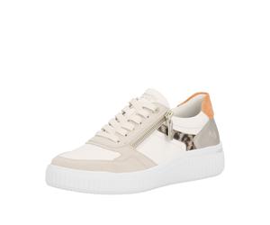Plateausneaker REMONTE, Damen, Gr. 39, creme, natur, orange, Leder, Lederimitat, kontrastfarbene Details, Schuhe Plateausneaker, Schnürschuh, Halbschuh, Freizeitsneaker mit Schaftrandpolsterung (40215