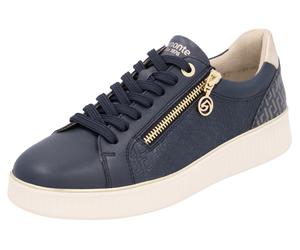 Plateausneaker REMONTE, Damen, Gr. 39, gold (dunkelblau, goldfarben), Leder, Lederimitat, Schuhe Plateausneaker, Freizeitschuh, Halbschuh, Schnürerschuh, seitlicher Reißverschluss (33695816-39) dunkel