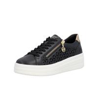 Plateausneaker REMONTE, Damen, Gr. 39, schwarz, goldfarben, Leder, Lederimitat, Schuhe Plateausneaker, Halbschuh, Schnürschuh mit Perforation und seitlichem Reißverschluss (74913046-39) schwarz, goldf