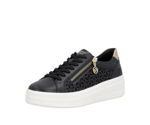 Plateausneaker REMONTE, Damen, Gr. 39, schwarz, goldfarben, Leder, Lederimitat, Schuhe Plateausneaker, Halbschuh, Schnürschuh mit Perforation und seitlichem Reißverschluss (74913046-39) schwarz, goldf