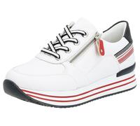 Plateausneaker REMONTE, Damen, Gr. 40, bunt (weiß, dunkelblau), Leder, Schuhe Plateausneaker, mit Wechselfußbett, Freizeitschuh, Halbschuh, Schnürschuh (13949742-40) weiß, dunkelblau