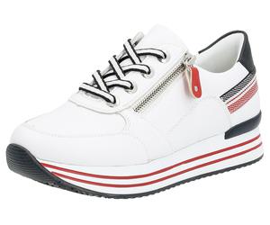 Plateausneaker REMONTE, Damen, Gr. 40, bunt (weiß, dunkelblau), Leder, Schuhe Plateausneaker, mit Wechselfußbett, Freizeitschuh, Halbschuh, Schnürschuh (13949742-40) weiß, dunkelblau