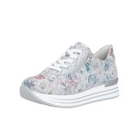 Plateausneaker REMONTE, Damen, Gr. 40, hellgrau multicolor, Veloursleder, geblümt, metallic, Schuhe Plateausneaker, Freizeitschuh, Halbschuh, Schnürer mit Wechselfußbett (58266311-40) hellgrau multico
