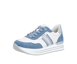 Plateausneaker REMONTE, Damen, Gr. 40, weiß, blau, Lederimitat, unifarben mit Farbeinsatz, Schuhe Plateausneaker, Halbschuh, Schnürschuh mit Metallicdetails und Softfußbett (91523159-40) weiß, blau
