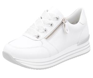 Plateausneaker REMONTE, Damen, Gr. 42, weiß, Leder, unifarben, Schuhe Plateausneaker, Freizeitschuh, Halbschuh, Schnürschuh mit gepolstertem Schaftrand, Topseller (82593225-42) weiß