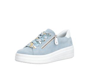 Plateausneaker REMONTE, Damen, Gr. 43, blau (hellblau, weiß), Veloursleder, unifarben mit Farbeinsatz, Schuhe Plateausneaker, Freizeitschuh, Halbschuh, Schnürer mit Wechselfußbett (98086668-43) hellbl