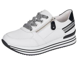Plateausneaker REMONTE, Damen, Gr. 43, schwarz-weiß (weiß, schwarz), Leder, Schuhe Plateausneaker, mit Wechselfußbett, Freizeitschuh, Halbschuh, Schnürschuh (20680847-43) weiß, schwarz