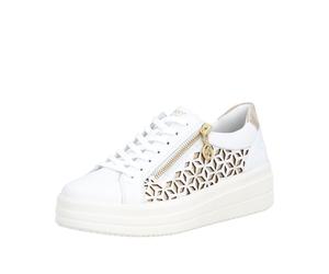 Plateausneaker REMONTE, Damen, Gr. 43, weiß, goldfarben, Leder, Lederimitat, Schuhe Plateausneaker, Halbschuh, Schnürschuh mit Perforation und seitlichem Reißverschluss (44411528-43) weiß, goldfarben