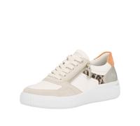 Plateausneaker REMONTE, Damen, Gr. 44, creme, natur, orange, Leder, Lederimitat, kontrastfarbene Details, Schuhe Plateausneaker, Schnürschuh, Halbschuh, Freizeitsneaker mit Schaftrandpolsterung (40215