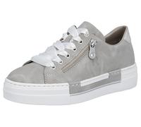 Plateausneaker RIEKER, Damen, Gr. 35, grau (hellgrau), Nubuklederimitat, Schuhe Damenschuh Skaterschuh Plateausneaker Sneaker, mit Zier-Reißverschluss, Freizeitschuh, Halbschuh, Schnürschuh, Topseller