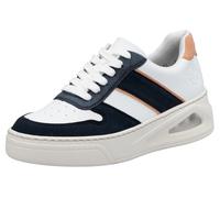 Plateausneaker RIEKER, Damen, Gr. 36, bunt (weiß, nachtblau), Lederimitat, Nubuklederimitat, kontrastfarbene Details, Schuhe Plateausneaker, Basket-Sneaker, Schnürschuh, Halbschuh mit Rieker Air Ausst
