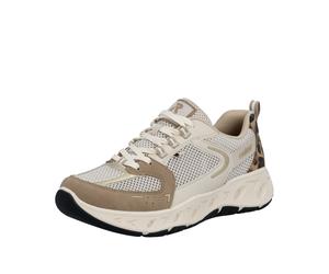 Plateausneaker RIEKER, Damen, Gr. 38, beige (creme, taupe, leo), Lederimitat, Textil, Schuhe Plateausneaker, Schnürschuh, Freizeitsneaker, Halbschuh mit MemoSoft-Innensohle (33017563-38) creme, taupe,