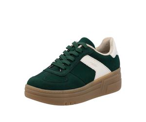 Plateausneaker RIEKER, Damen, Gr. 38, weiß (dunkelgrün, sanftes weiß), Lederimitat, Nubuklederimitat, Schuhe Plateausneaker, Retro-Sneaker, Basket-Sneaker, Schnürer mit softem Schaftrand (35816701-38)