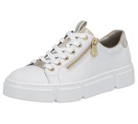 Plateausneaker RIEKER, Damen, Gr. 39, gold (weiß, goldfarben), Leder, Lederimitat, Schuhe Plateausneaker, mit goldfarbenen Details, Freizeitschuh, Halbschuh, Schnürschuh (56446251-39) weiß, goldfarben