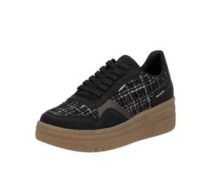 Plateausneaker RIEKER, Damen, Gr. 39, schwarz (schwarz, bronzefarben), Lederimitat, Textil, Schuhe Plateausneaker, Basket-Sneaker, Schnürschuh, Halbschuh mit weichem Schaftrand (32391130-39) schwarz,