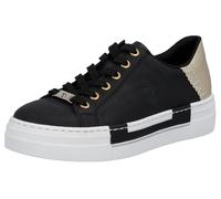 Rieker Damen Halbschuhe N4931-00 Plateausneaker Lederimitat Metallic-Fersenkappe Schwarz/Gold Gr. 39