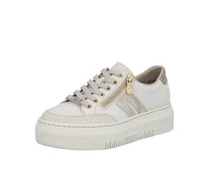 Plateausneaker RIEKER, Damen, Gr. 39, weiß, creme, Leder, Lederimitat, Schuhe Plateausneaker, Schnürschuh, Halbschuh, Freizeitschuh mit seitlichem Reißverschluss (64038601-39) weiß, creme