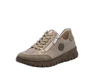 Plateausneaker RIEKER, Damen, Gr. 40, beige, Lederimitat, metallic, Schuhe Plateausneaker, Schnürschuh, Halbschuh, Freizeitschuh in Bequemweite G (= weit) (85968820-40) beige