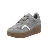 Plateausneaker RIEKER, Damen, Gr. 40, weiß (grau, sanftes weiß), Lederimitat, Textil, Fellimitat, Schuhe Plateausneaker, Basket-Sneaker, Schnürschuh, Halbschuh mit weichem Schaftrand (21441512-40) gra