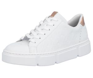 Plateausneaker RIEKER, Damen, Gr. 40, weiß, Lederimitat, Schuhe Skaterschuh Sneaker low, mit metallicfarbenen Akzenten, Freizeitschuh, Halbschuh, Schnürschuh, Topseller (45425751-40) weiß
