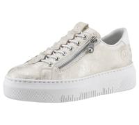 Plateausneaker RIEKER, Damen, Gr. 40, weiß (sanftes weiß metallic), Lederimitat, metallic, used, Schuhe Plateausneaker, Sneaker, Slip-On Sneaker, Slipper mit Schaftrandpolster (82078057-40) sanftes we
