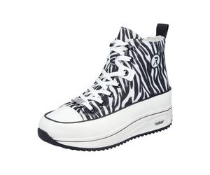 Plateausneaker RIEKER, Damen, Gr. 40, weiß, schwarz, Lederimitat, Textil, Schuhe Plateausneaker, High Top-Sneaker, Schnürboots in bequemer Form (73769710-40) weiß, schwarz