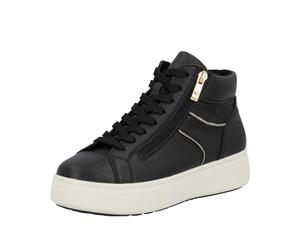 Plateausneaker RIEKER, Damen, Gr. 41, schwarz, Lederimitat, unifarben, Schuhe Plateausneaker, Stiefelette, Boots, High Top Sneaker mit seitlichem Reißverschluss (10156215-41) schwarz