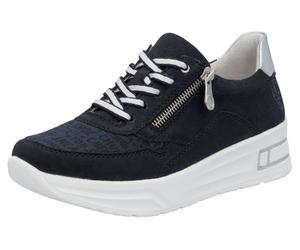 Plateausneaker RIEKER, Damen, Gr. 41, silber (nachtblau, silberfarben), Lederimitat, Schuhe Plateausneaker, Schnürschuh, Halbschuh, Freizeitschuh mit Soft-Einlage (10804958-41) nachtblau, silberfarben